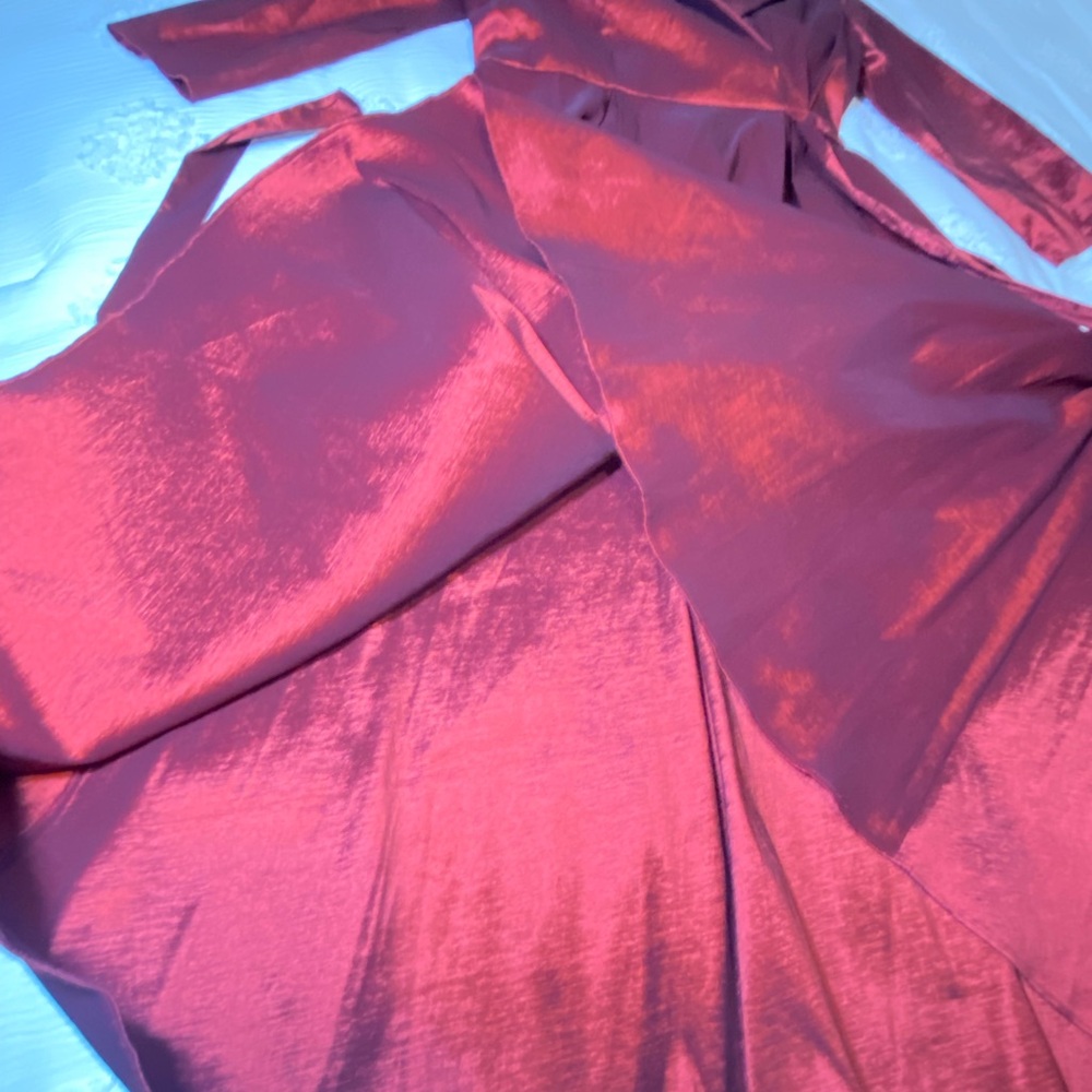 Alex Evenings Metallic Portrait Collar Long Sleeve Dress in Rich Burgundy - Picture 10 of 16